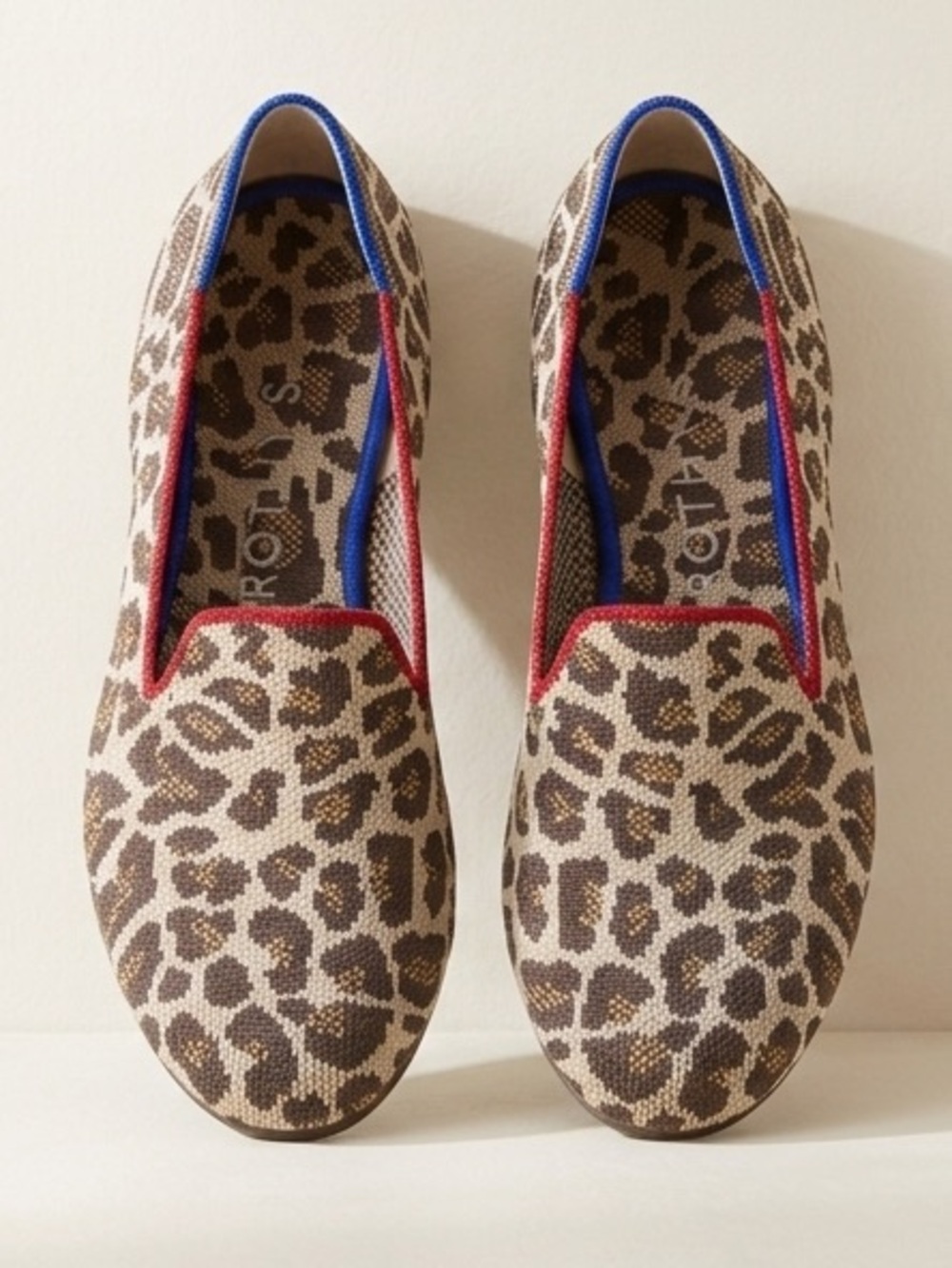 Rothy’s The Loafer Wildcat Leopard Animal Print Red Trim Washable Flat 7.5 NWOT